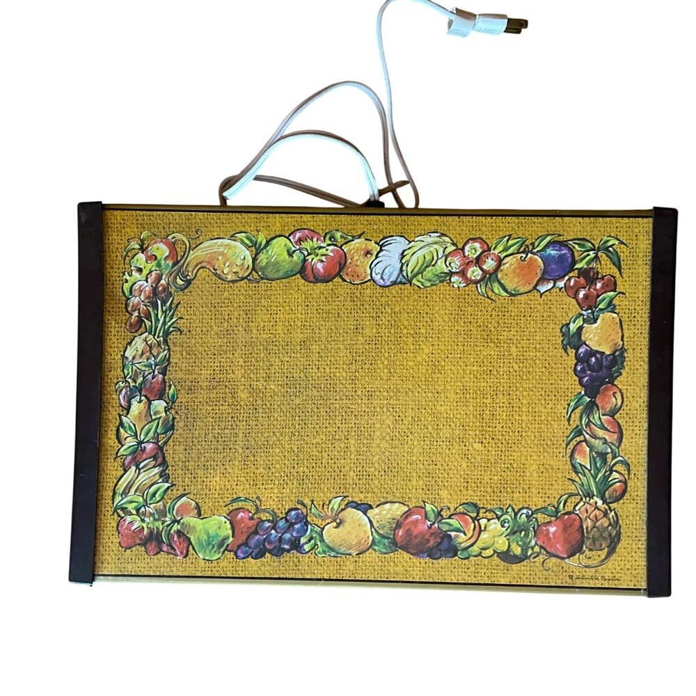 Vintage Electric Food Warmer Tray Hot Plate Fruit Border Design 17" x  11" x 1 1